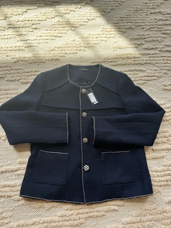 rag & bone Jackets & Blazers - rag & bone Navy Bouclé Knit Button Jacket with Contrast Trim